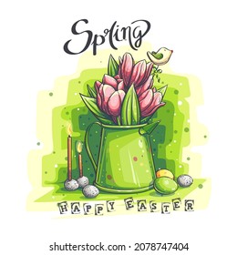 Blätter, Blumen, Blumentopf, Ostereier, Kerze, Tulpen. Für Print-on-Demand, Zeitschriften und Zeitungen, Buchumschläge.