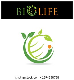 vector illustration of leaves and globe in circle for medical logo design
