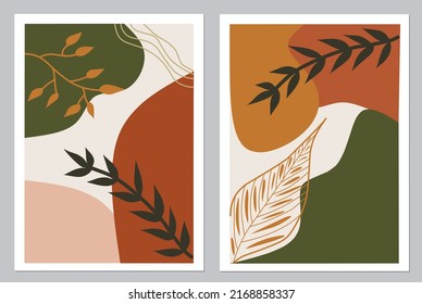 Vector illustration of leaves and hand strokes in abstract style. Used for wall decoration, background, natural leaf theme wallpaper.