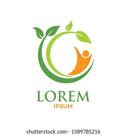 vector illustration of leaves and human in round shape for beauty and medical logo design