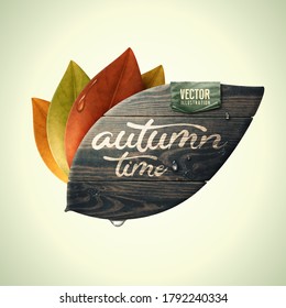 Vector illustration. Leaves and leaf shaped wood. Autumn, fall concept.