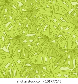 Vector illustration leaves of palm tree. Seamless pattern.
