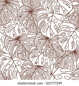 Vector illustration leaves of palm tree. Seamless pattern.