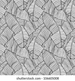 Vector Illustration Leaves Of Palm Tree. Seamless Pattern.