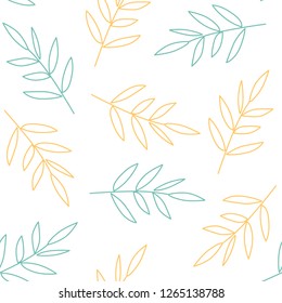 Vector illustration of leaves pattern. Floral organic background. Hand drawn leaf texture on white background.