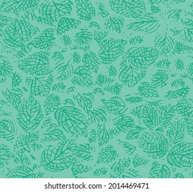 Vector illustration of leaves pattern in graphic style in rustic strokes.
