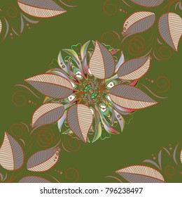 Vector illustration. Vector illustration. Of leaves pattern on green, brown and gray background. Floral organic background. Hand drawn leaf texture. Cute leaves on green, brown and gray colors.