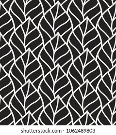 Vector illustration of leaves seamless pattern. Floral organic background. Hand drawn leaf texture.