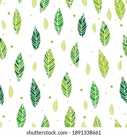 Vector illustration of leaves seamless pattern. Floral organic background. Hand drawn leaf texture. Element design.