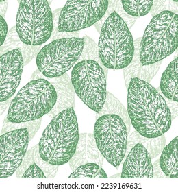 Vector illustration of leaves seamless pattern. Floral organic green background. Hand drawn leaf texture.