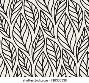 Vector illustration of leaves seamless pattern. Floral organic background. Hand drawn leaf texture.