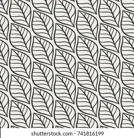 Vector illustration of leaves seamless pattern. Floral organic background. Hand drawn leaf texture.