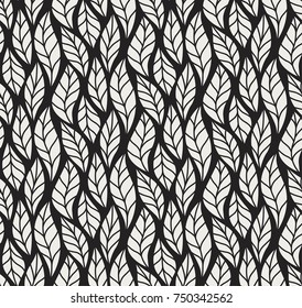 Vector illustration of leaves seamless pattern. Floral organic background. Hand drawn leaf texture.