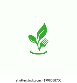 vector illustration of leaves, spoons, cutlery. vegetable food icon. healthy food symbol. logo of restaurants, cafes, canteens and other places to eat. vegetarian logo