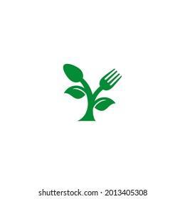 ilustración vectorial de hojas y cucharas. logotipo de alimentos orgánicos, icono de alimentos y bebidas, símbolo de alimentos saludables