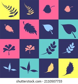 Vector illustration with leaves. Stylized nature. Pop art leaves in retro style.