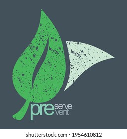 Vector illustration of leaves with texture and text alluding to ecology.