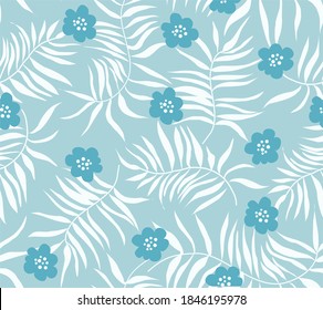 Vector illustration with leaves of tropical plants. Hand drawn drawing about fauna. Seamless pattern for boys and girls. Children's design template for fabrics and textiles.