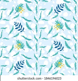Vector illustration with leaves of tropical plants. Hand drawn drawing about fauna. Seamless pattern for boys and girls. Children's design template for fabrics and textiles.