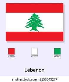 Ilustración vectorial de la bandera del Líbano aislada en un fondo azul claro. Ilustración Bandera nacional del Líbano con códigos de color. Lo más cerca posible del original. listo para usar, fácil de editar. 
