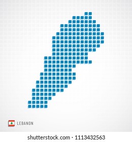 Vector illustration of Lebanon map dotted basic shape icons and flag