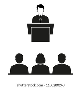 Vector illustration of a lecturer on the podium in front of students