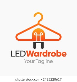Vector Illustration for LED Wardrobe Logo: A Design Template Merging Concepts of a Hanger Fashion and LED Lamp Shape