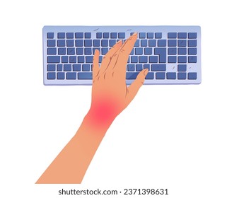 Vector illustration of left hand with carpal tunnel syndrome using keyboard