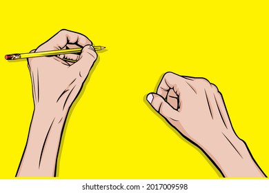 Ilustración vectorial de la escritura a mano izquierda usando un lápiz de fondo amarillo.Día izquierdo. Día de la izquierda. 13 de agosto. 13 de agosto.