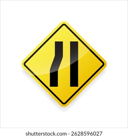 Vector illustration of a left lane ends ahead road sign, warning drivers of an upcoming lane merge.