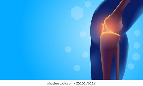 Vektorgrafik von Beinknochen und Kniegelenk. Schmerzen, die den Knochen auf blauem Hintergrund werfen