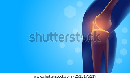 Vector illustration of Leg bones and knee joint. Pain throbbing bone on blue background
