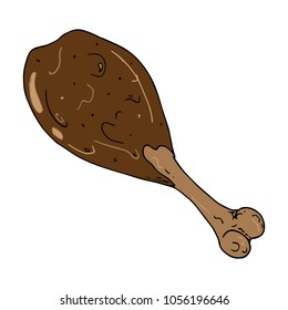 Vector illustration of a leg. Hand drawn fried chicken leg.