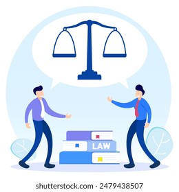 Ilustración vectorial del concepto jurídico y el estado de derecho. Asistencia de Litigios, investigación legal, servicios de asistentes legales, asistente de abogados. La decisión del juez.