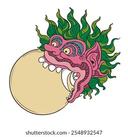 vector illustration of the legend of a giant eating the moon tattoo with minimalist coloring