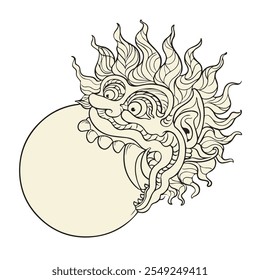 vector illustration of the legend tattoo of a giant eating the moon in classic colors