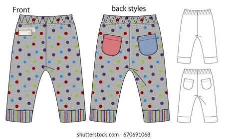 Vector illustration of Leggings pants. Front and back views
