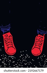 Vector illustration - legs of a man wearing red sneakers.