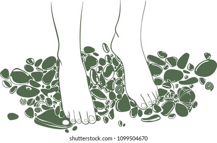 vector illustration with legs in wet beautiful stones on the sea shore