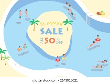 Vector illustration of leisure pool. Summer sale advertisement design.