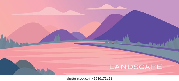 Vector illustration. Leisure and travel concept. An incredible landscape of nature. Banners for books, social networks, wallpapers, notebooks, pictures for design, educational books.