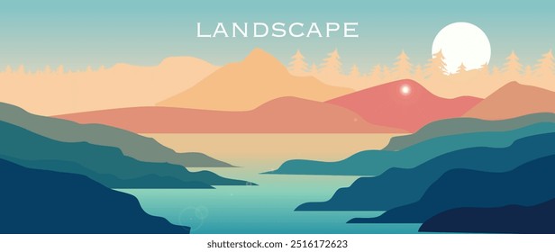 Vector illustration. Leisure and travel concept. An incredible landscape of nature. Banners for books, social networks, wallpapers, notebooks, pictures for design, educational books.