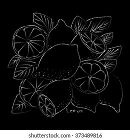 Vector illustration of lemon. black and white graphics Linear, the effect of chalk on a blackboard. Hand drawing, good for printing on textile, for signboards