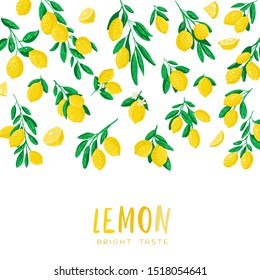 Vector illustration of lemon. Bright taste. Juice, sour yellow.