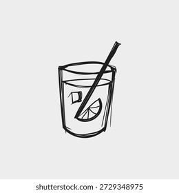 Vector illustration of a lemon cocktail with a straw, drawn in sketch style.