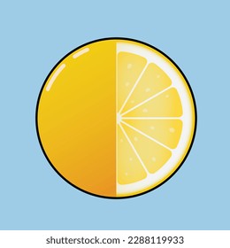 Vector illustration of lemon cross section and lemon semicircle fruit form. this lemon slice vector suitable for sticker, animation, and presentation.