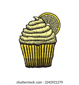 Vector illustration of a lemon cupcake