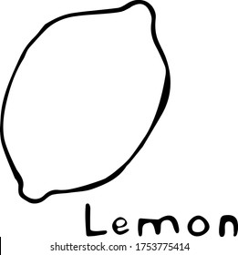 Ilustración vectorial de un limón en el estilo Doodle, contorno negro dibujado a mano sobre un fondo blanco con el texto "Limón". Puede utilizarse para tejidos, textiles, papel, libros, papel tapiz