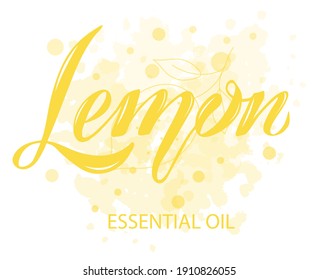 Vector illustration of Lemon
Essential Oil text for logotype, packaging, banner, label, poster, decoration, postcard. Lemon Essential Oil calligraphy background. EPS 10.