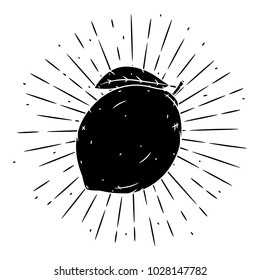 Vector illustration with Lemon fruit and divergent rays. Used for poster, banner, web, t-shirt print, bag print, badges, flyer, logo design and more.  Lemon
